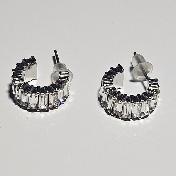 Origami Owl  Silver Tone Crystal Baguette Mini Hoop Earrings - Picture 12 of 12